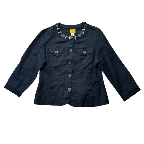 Ruby Rd.  Women’s Size 8 Black Beaded Neck 3/4 Sleeve Button-Up Jacket - Picture 2 of 9